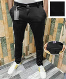 Mens Solid Slim Fit Casual Trouser