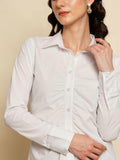 TRENDARREST Women's White Gather Detail Shirt