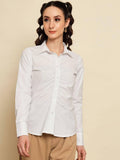 TRENDARREST Women's White Gather Detail Shirt